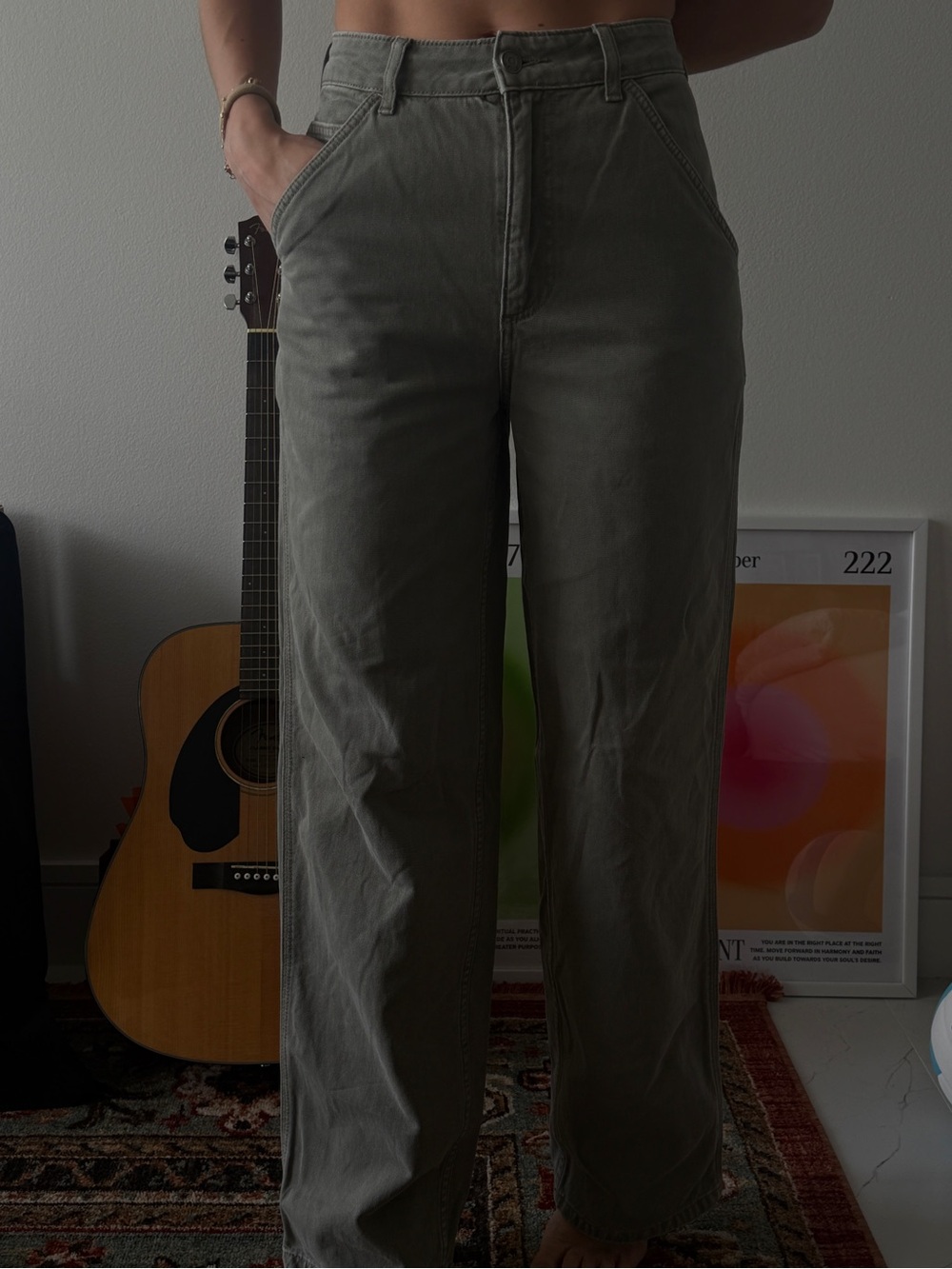 High-Waist Wide Leg Olive Green Pants